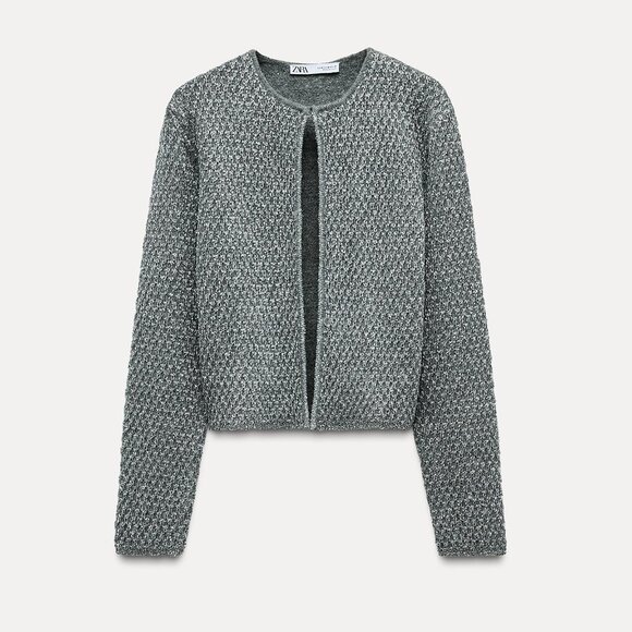 NWT Zara Silver Cardigan with Metallic Threads & Sequins Size XL - Picture 2 of 7